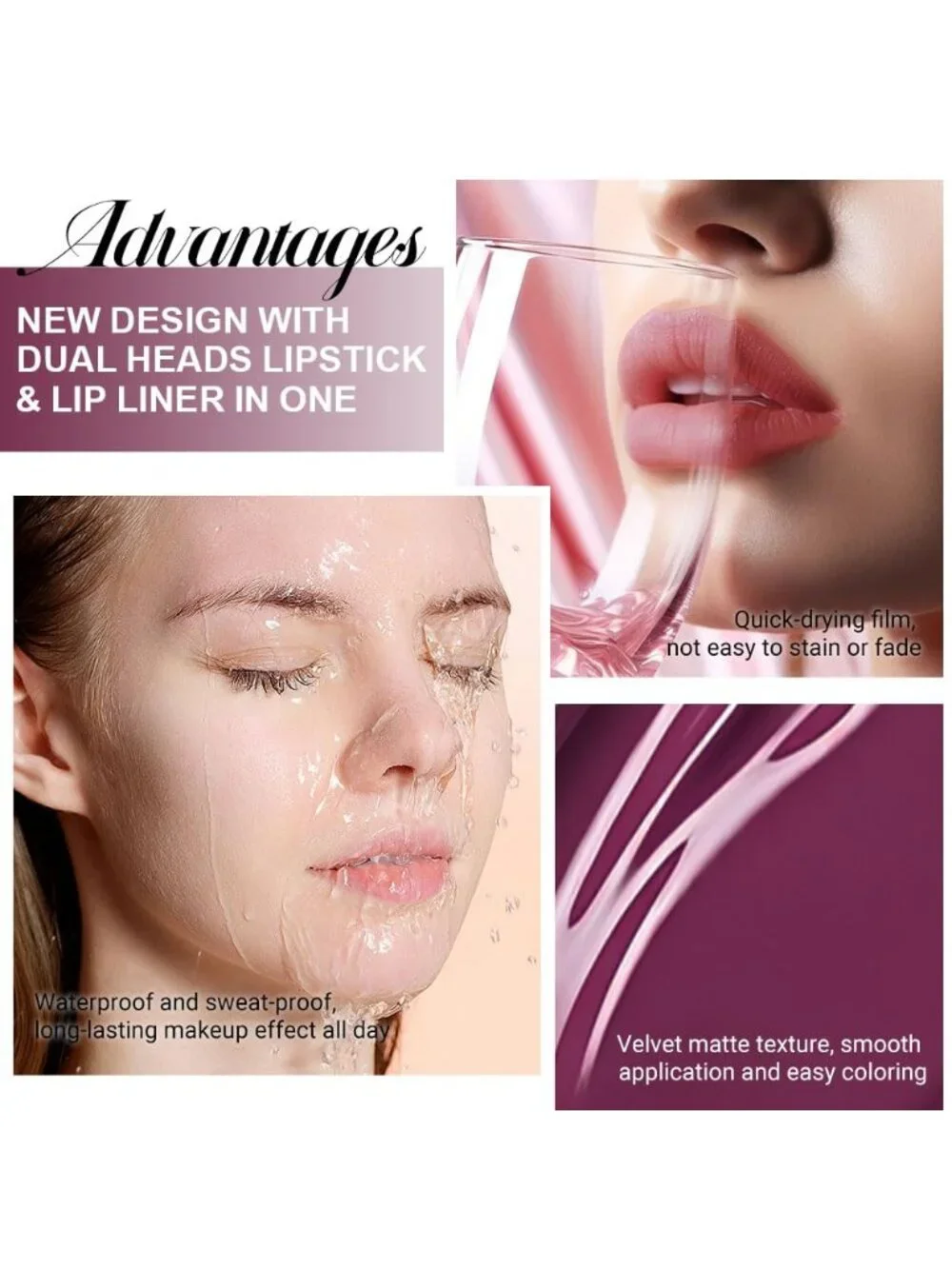 18#-Dark Plum 2-in-1 Waterproof Long Lasting Double-Ended Matte Liquid Lipstick